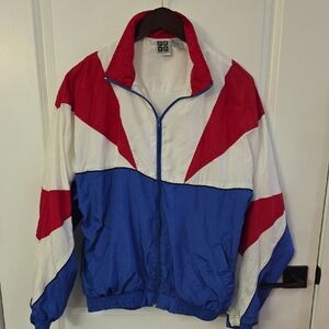 Vintage Active Wear Red White Blue Windbreaker Athletic Jacket